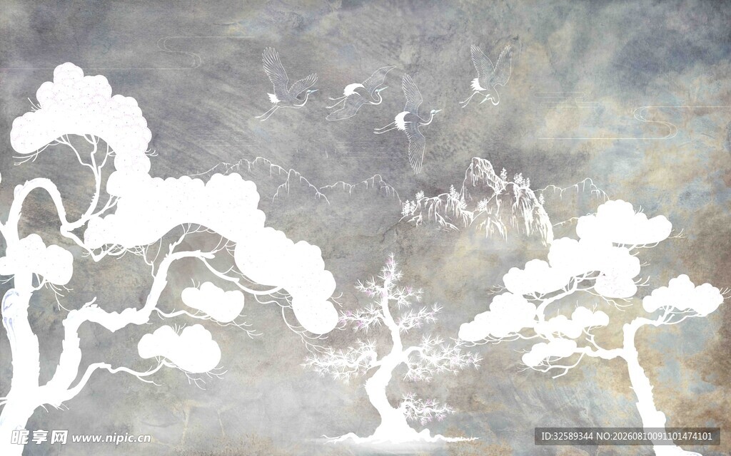 水墨风树木山水意象图