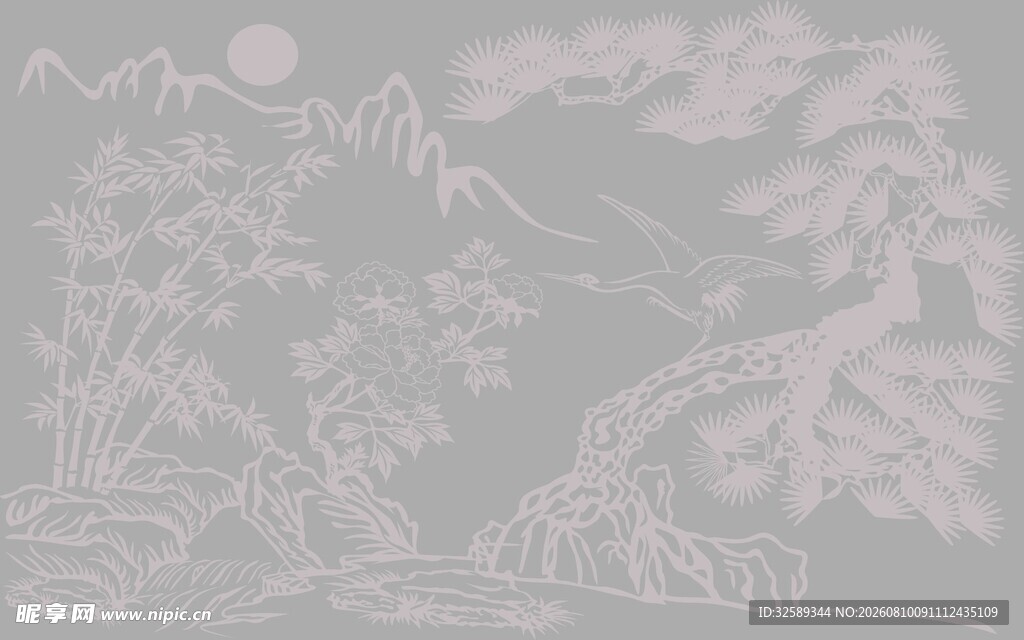 古风山水线描图案