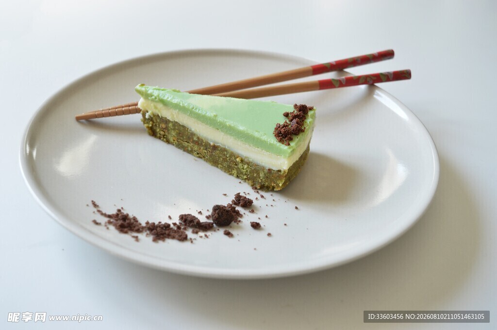 抹茶芝士蛋糕精致摆盘