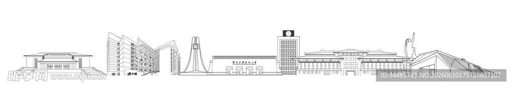 西安建筑科技大学线条剪影