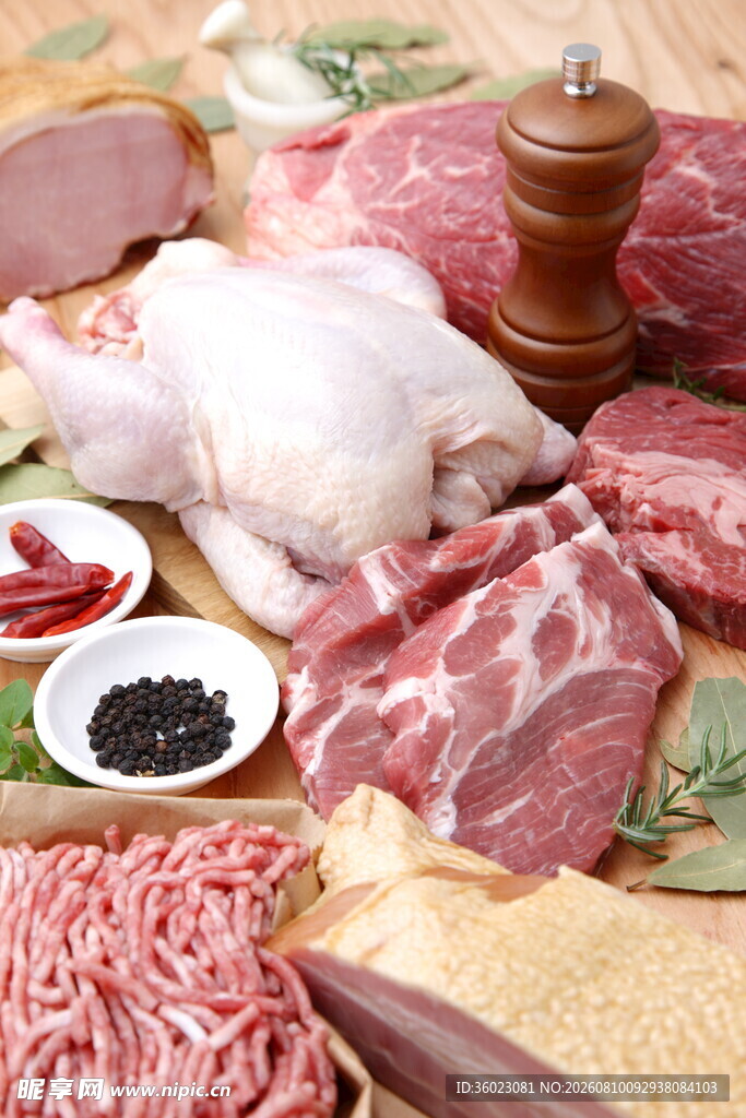 多样新鲜肉类食材展示