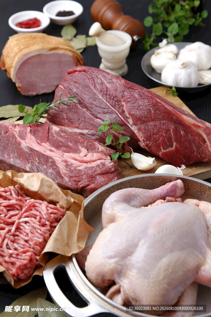 多样新鲜肉类食材展示