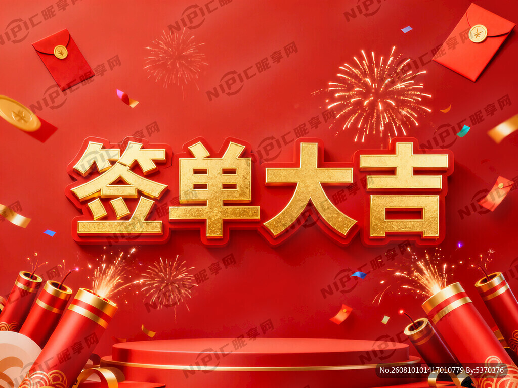 背景：红色、礼炮、红包、烟花 