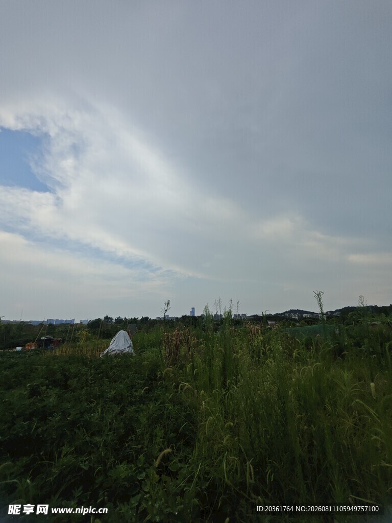 田野上空的多云景象