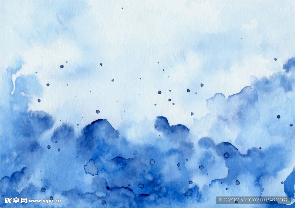蓝色水彩抽象云雾背景
