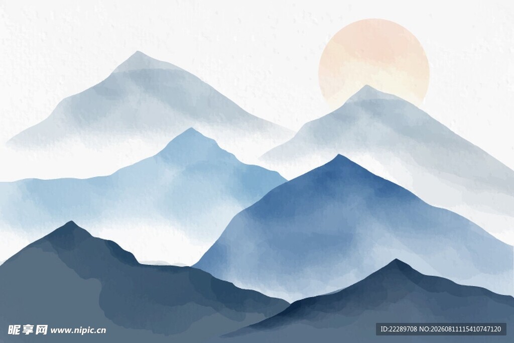 水墨群山映日美景