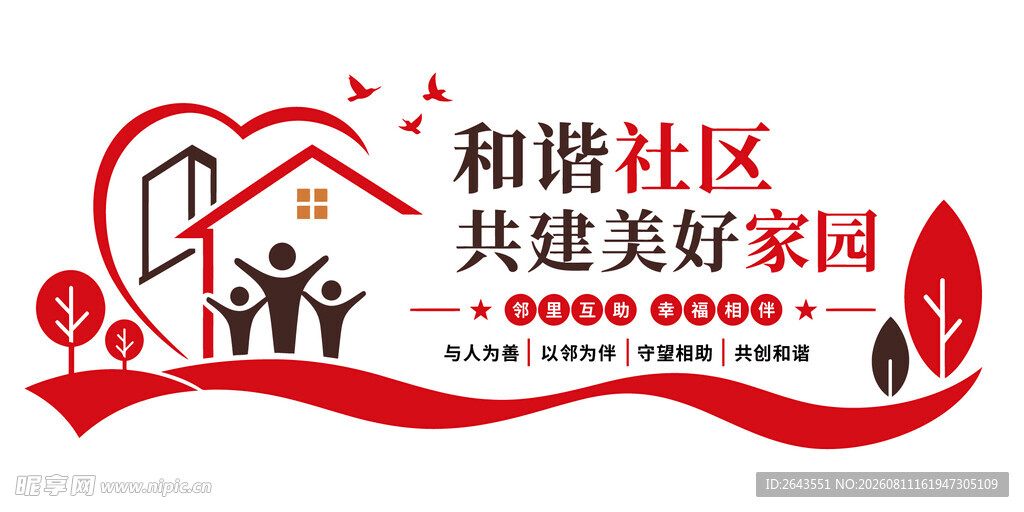 和谐社区共建美好家园文化墙背板