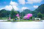 湖畔繁花与青山美景