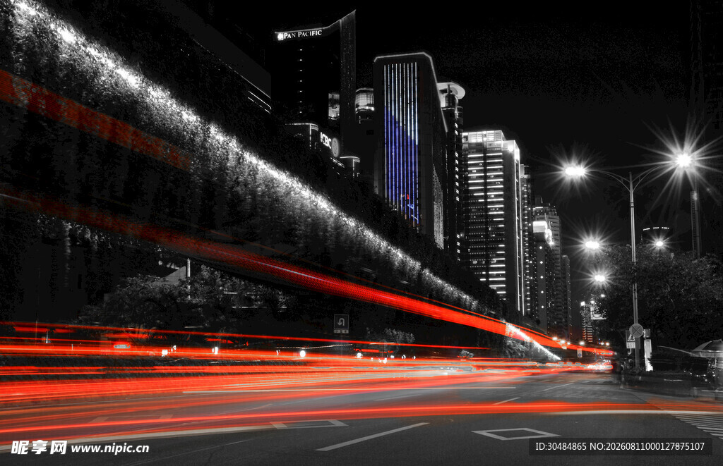 厦门夜景车流光影轨迹