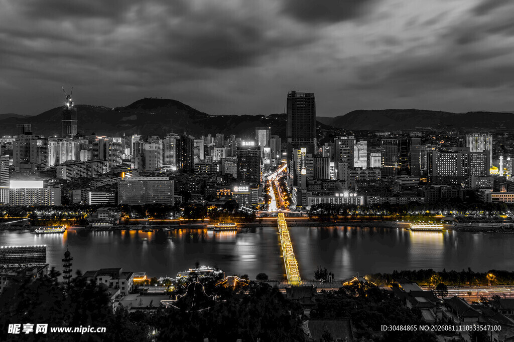 兰州中山桥城市夜景