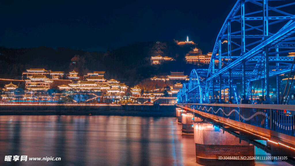 兰州中山桥夜景 
