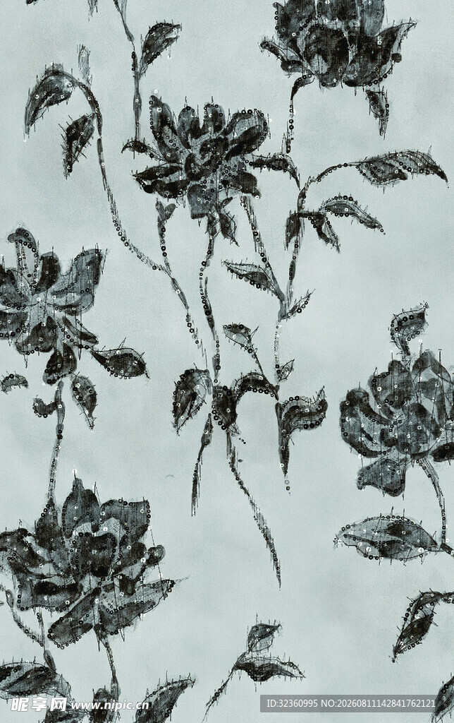 蓝底黑花植物图案纹理