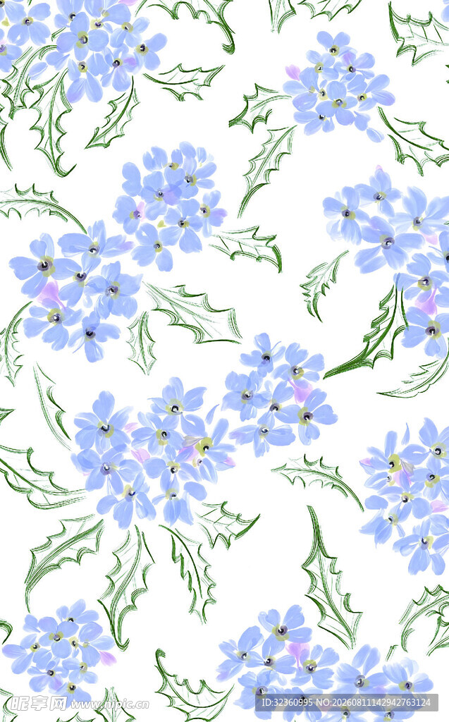 蓝色小花无缝花卉图案