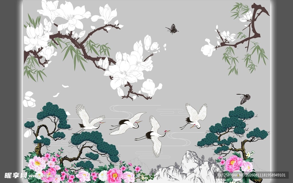 中式花鸟壁画雅致古韵