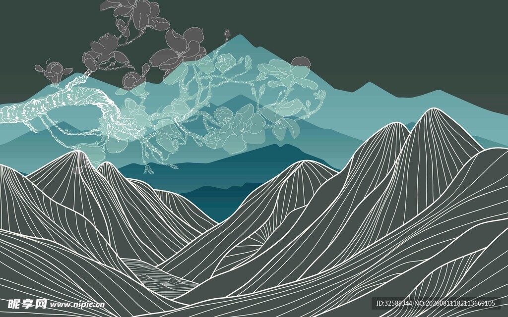 抽象线条描绘的山川景观