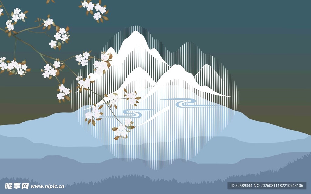 雪山旁绽放的素雅花枝