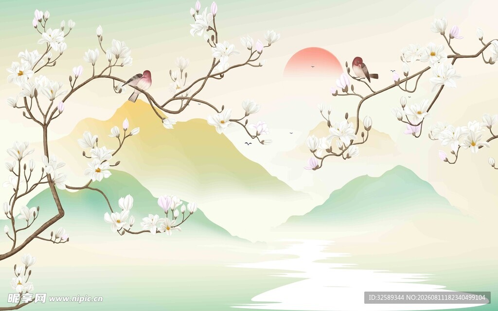 春日山水花鸟诗意景象