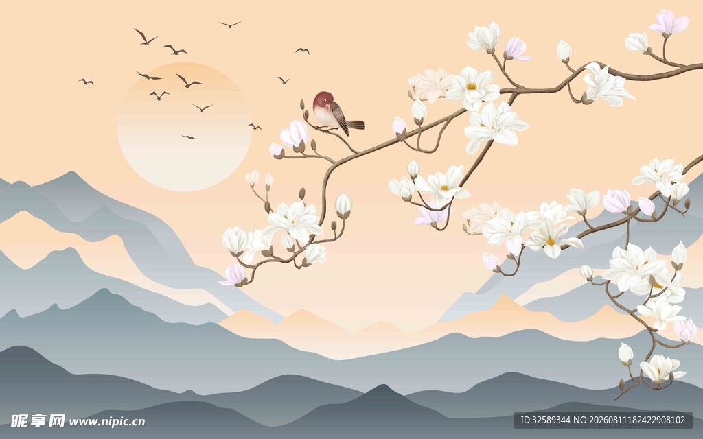 春日山景枝头鸟