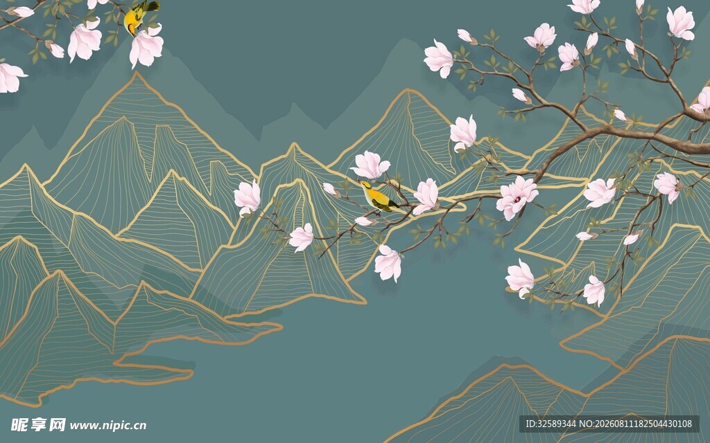 山景中的烂漫花枝