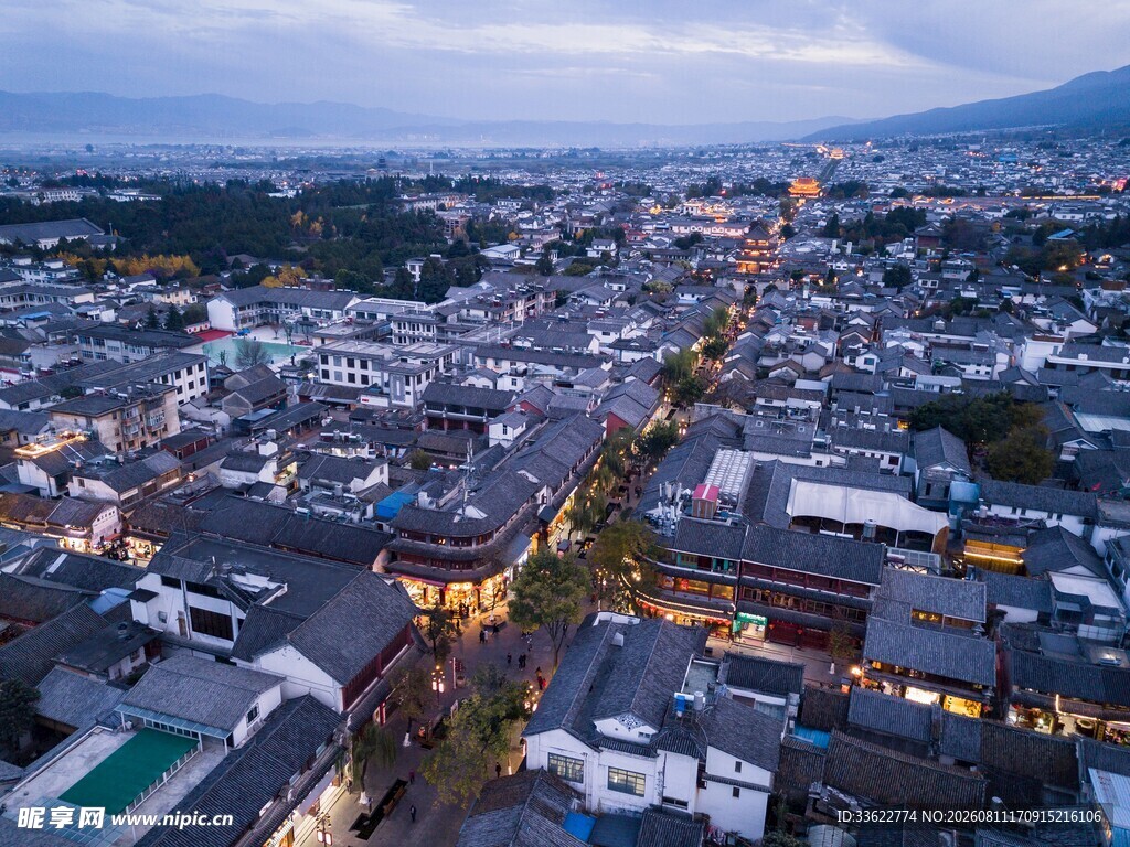 古城夜景俯瞰 灯火璀璨