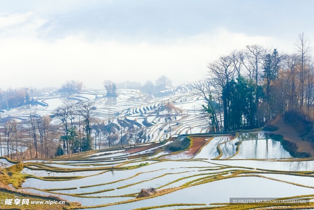 冬日梯田雪景风光