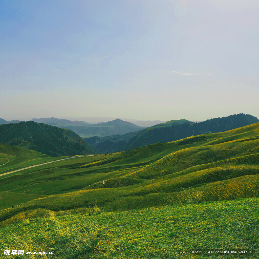 绿色山峦间的广袤原野