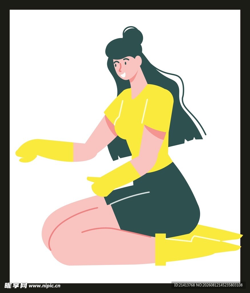 跪地的黄色系装扮女性