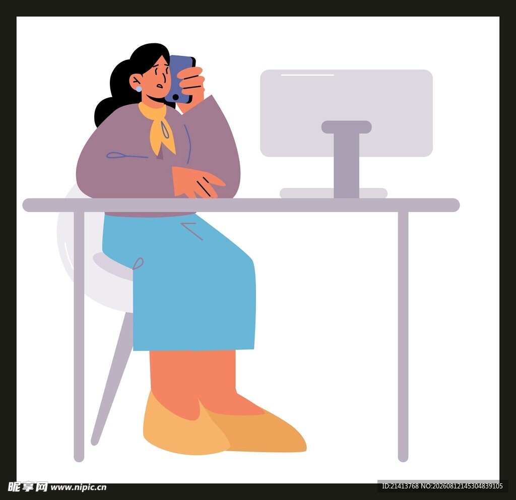 办公女性使用手机打电话