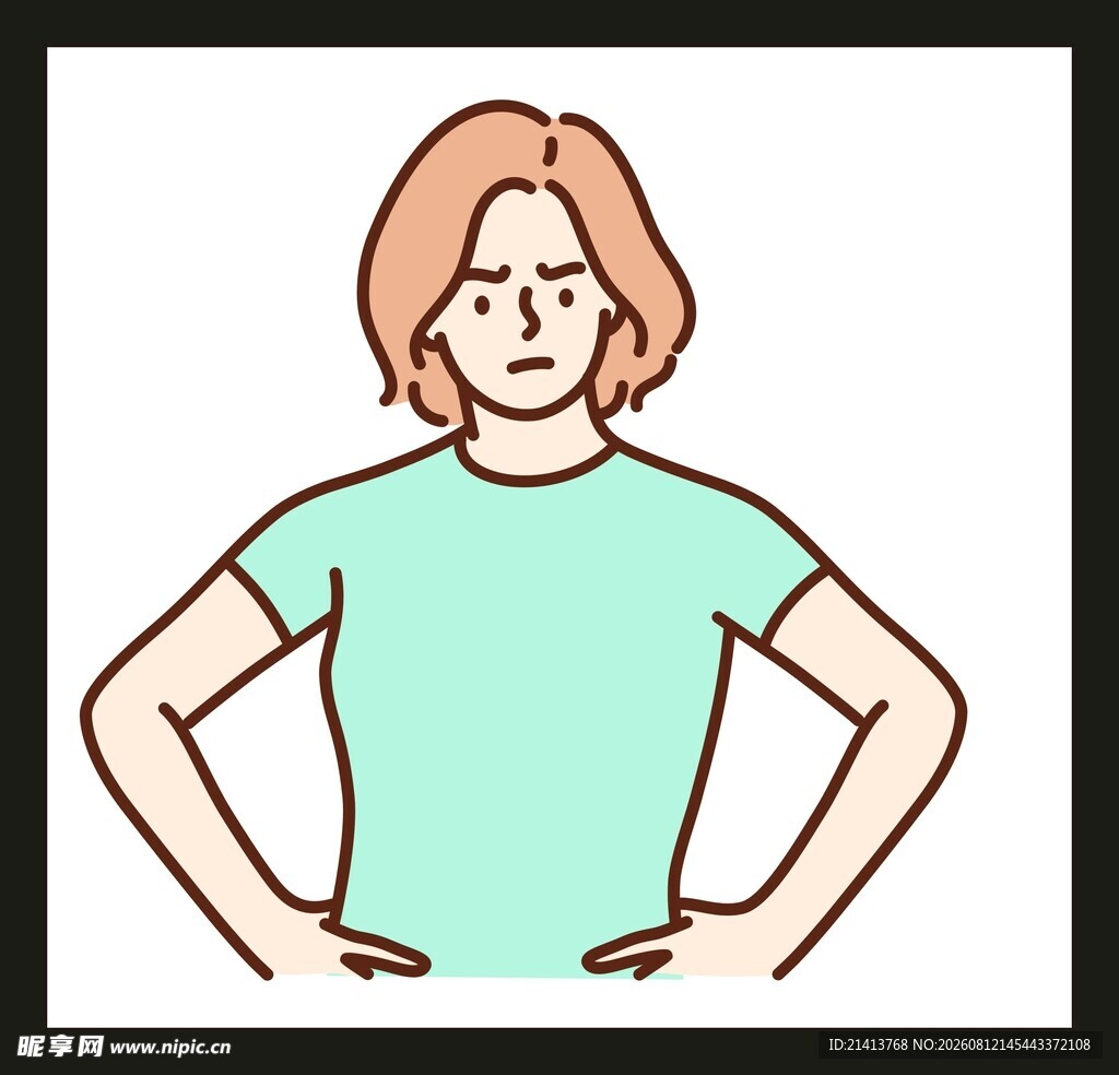 双手叉腰的短发女性