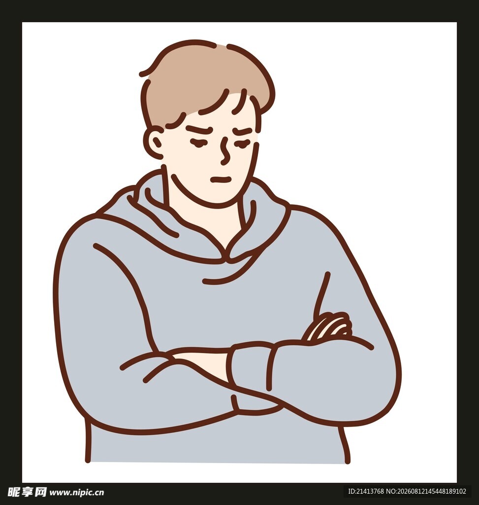 双臂交叉的沉思男子