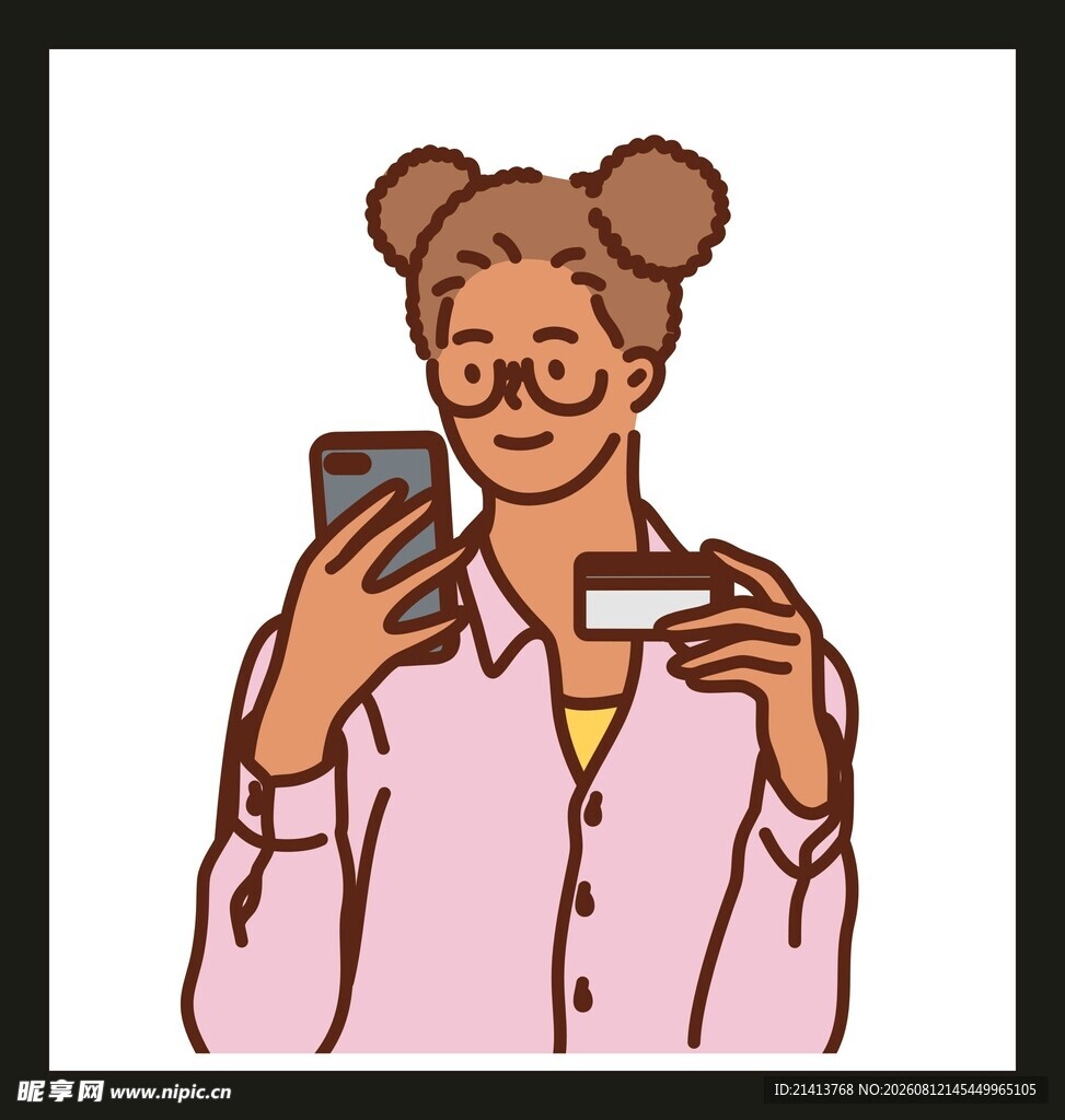 女子手持手机与信用卡