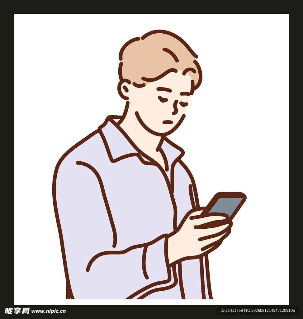 男子专注使用智能手机