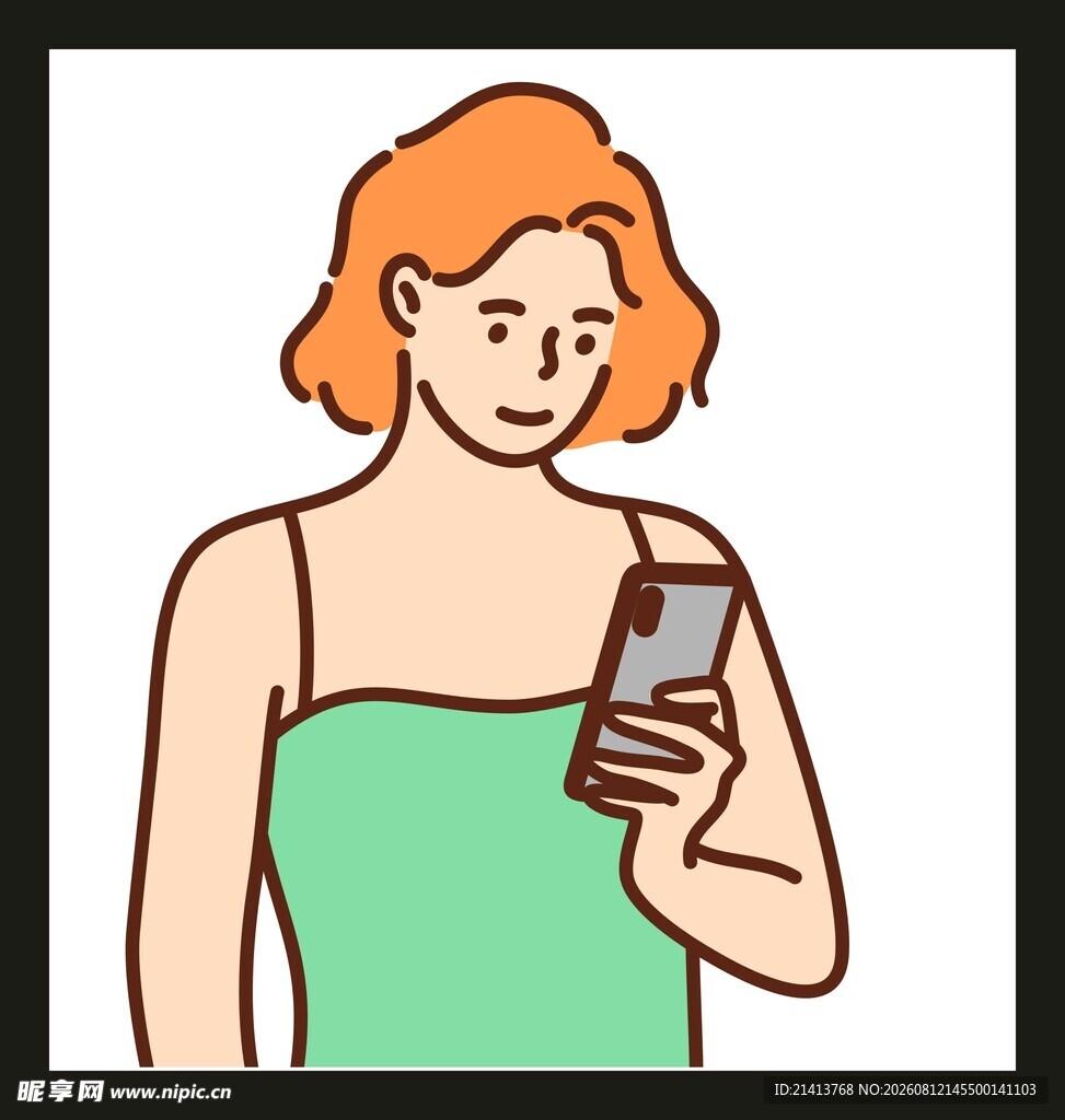 女子手持手机专注查看