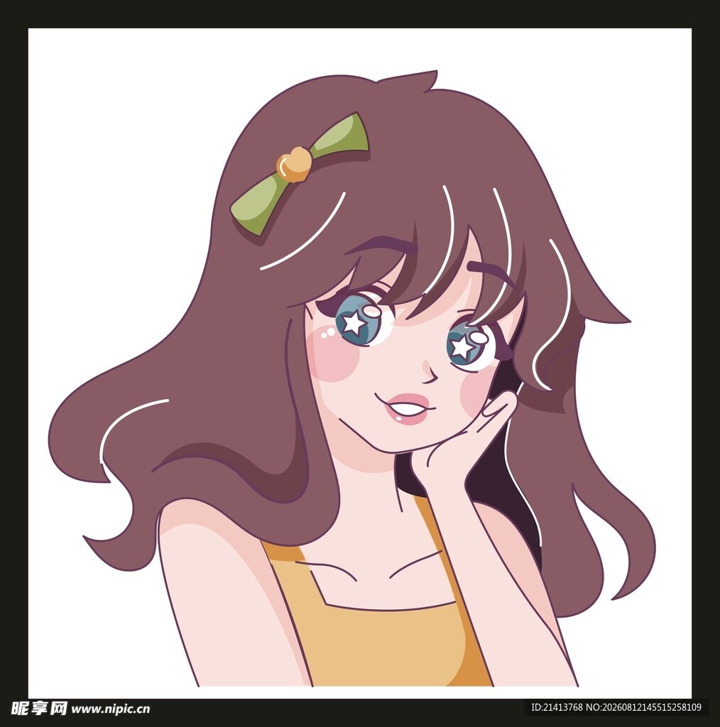 可爱长发女孩俏皮插画