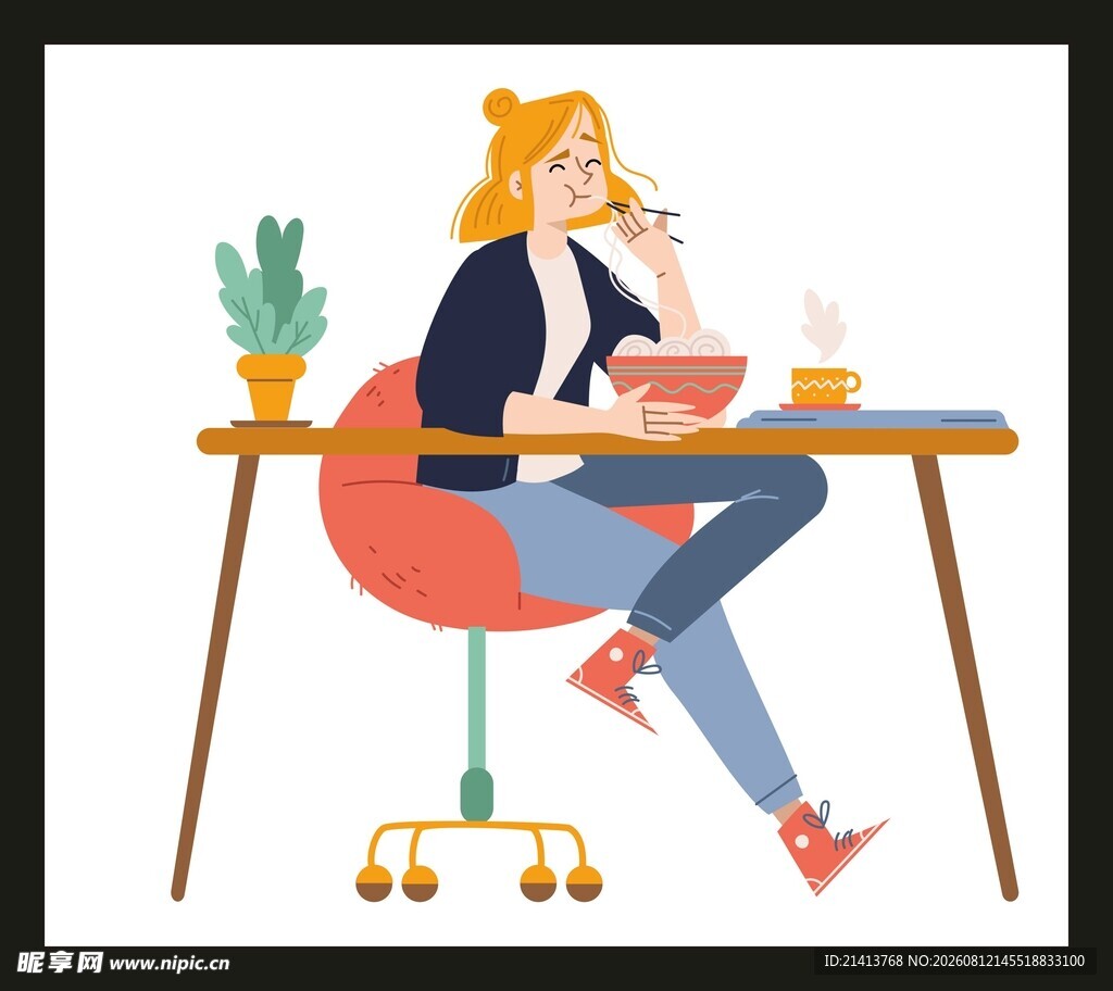 女子惬意桌边用餐场景