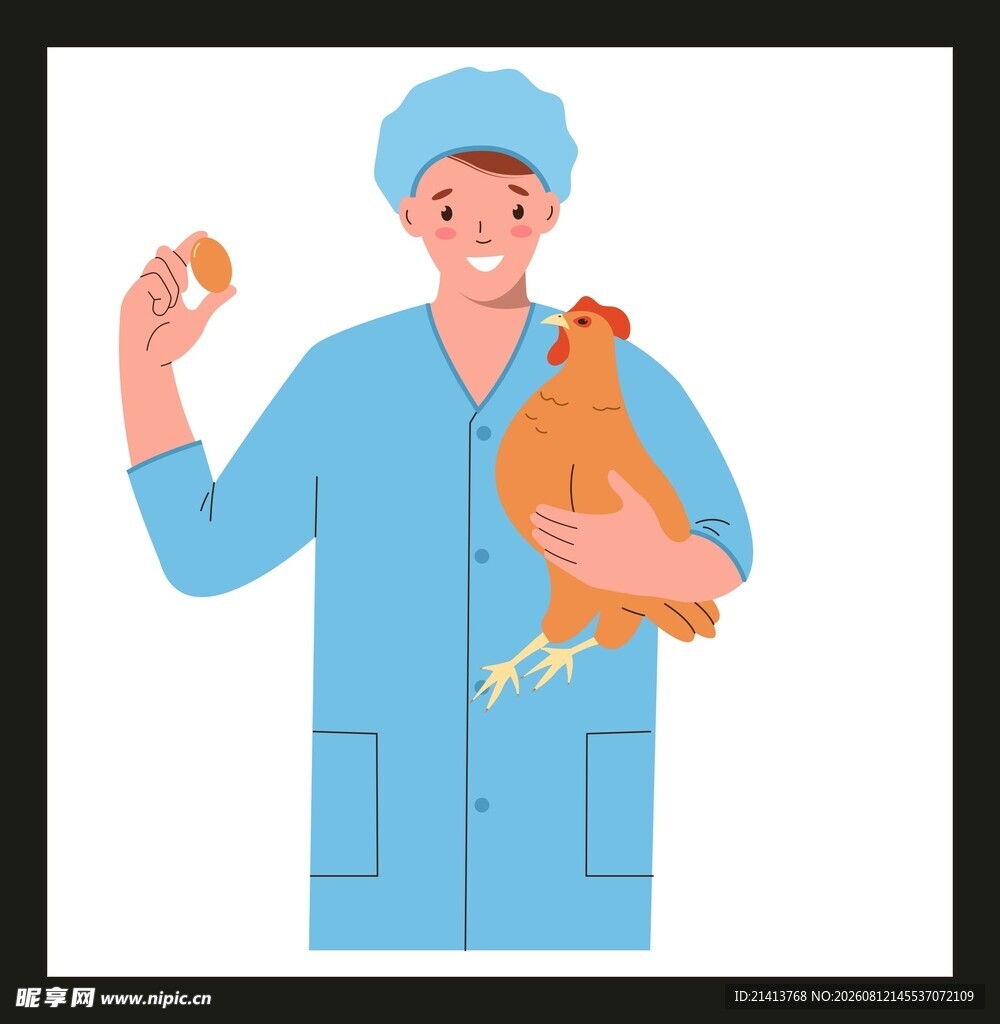 兽医手持食物与鸡互动