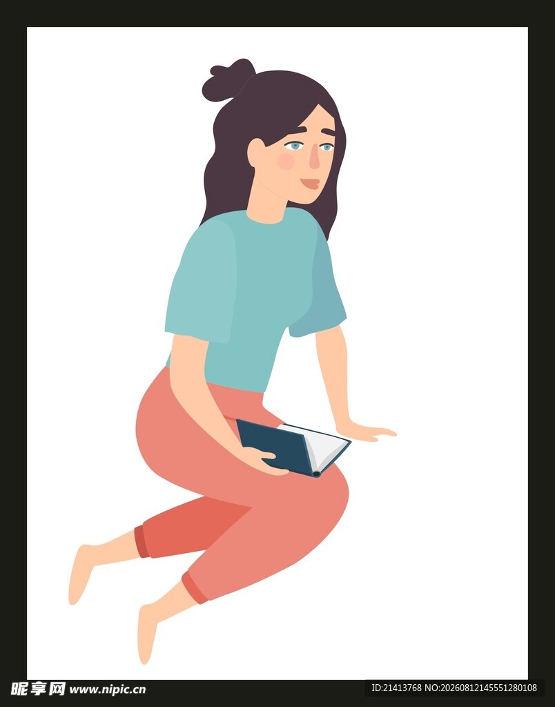 坐着看书的休闲女孩