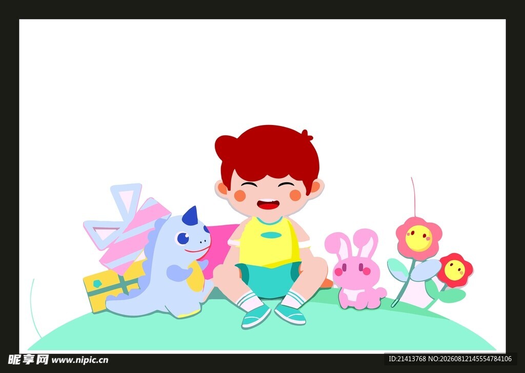小男孩与可爱玩具同框