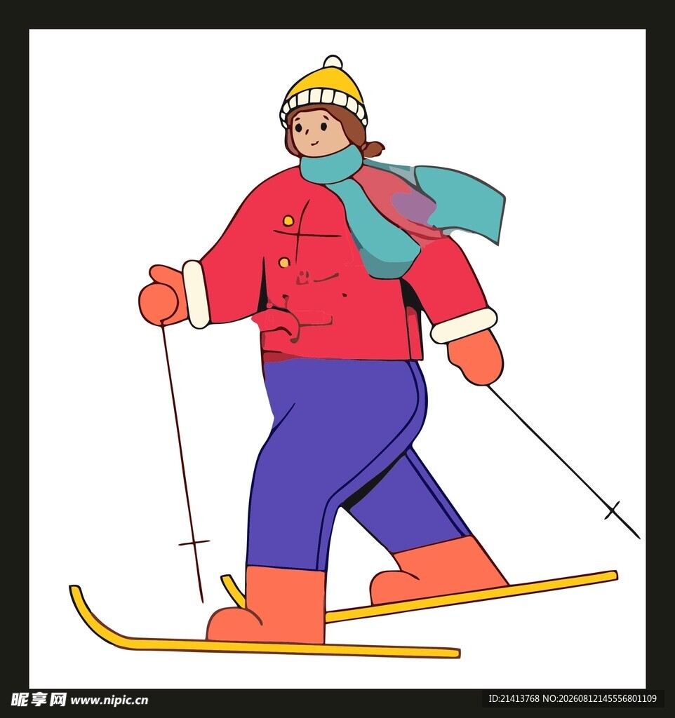 滑雪者身着厚装持杖滑行