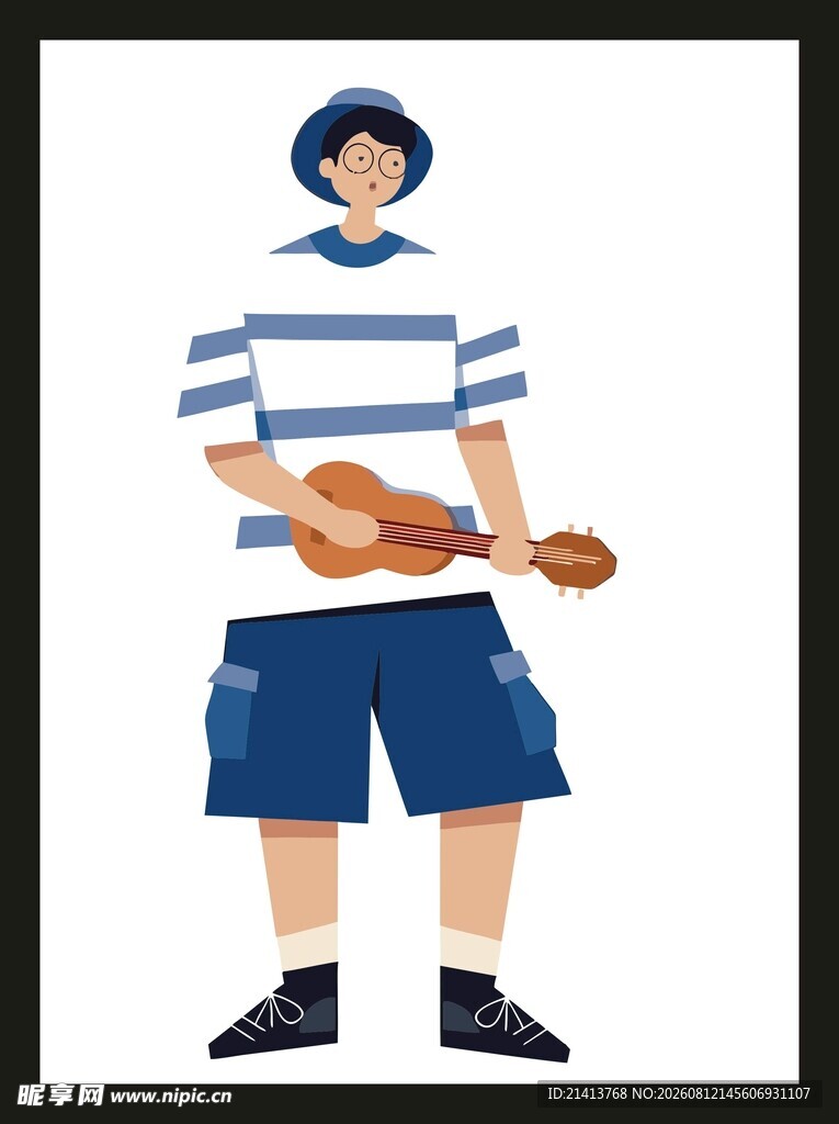 男孩持物站立形象插画