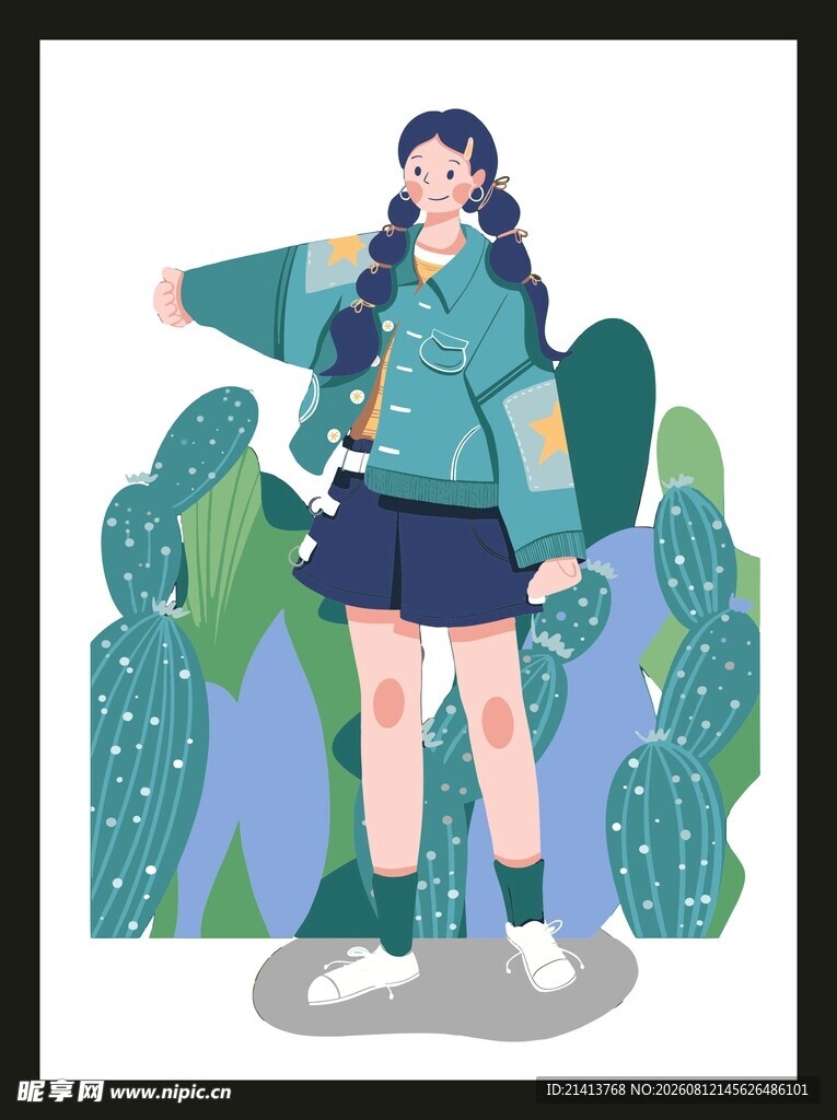 青春少女置身绿植间