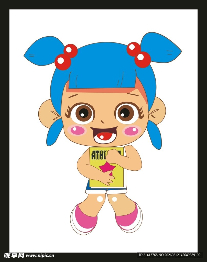 蓝发双马尾可爱小女孩