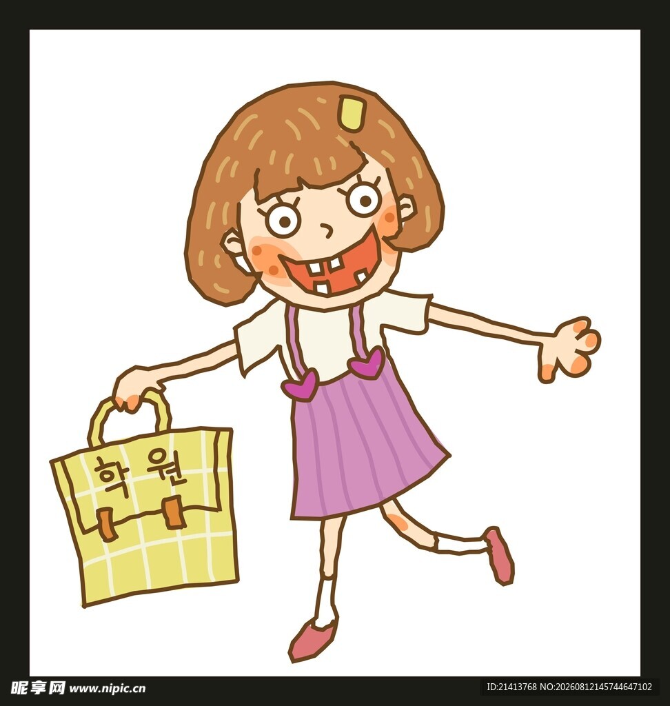 背着书包上学的快乐女孩