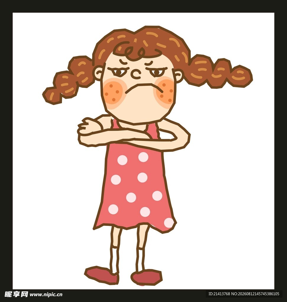 生气的扎辫女孩