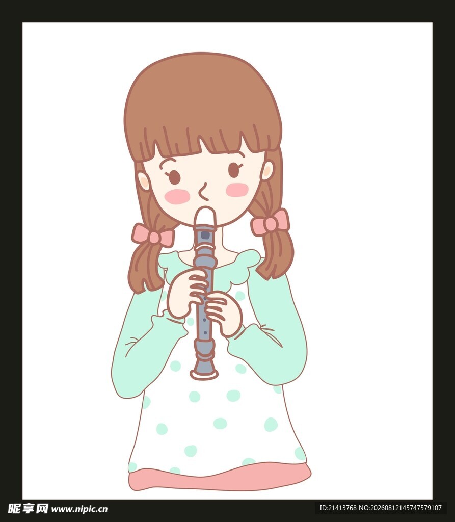 吹单簧管的可爱小女孩