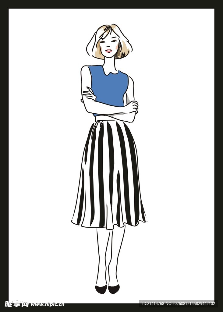 时尚条纹裙女士插画
