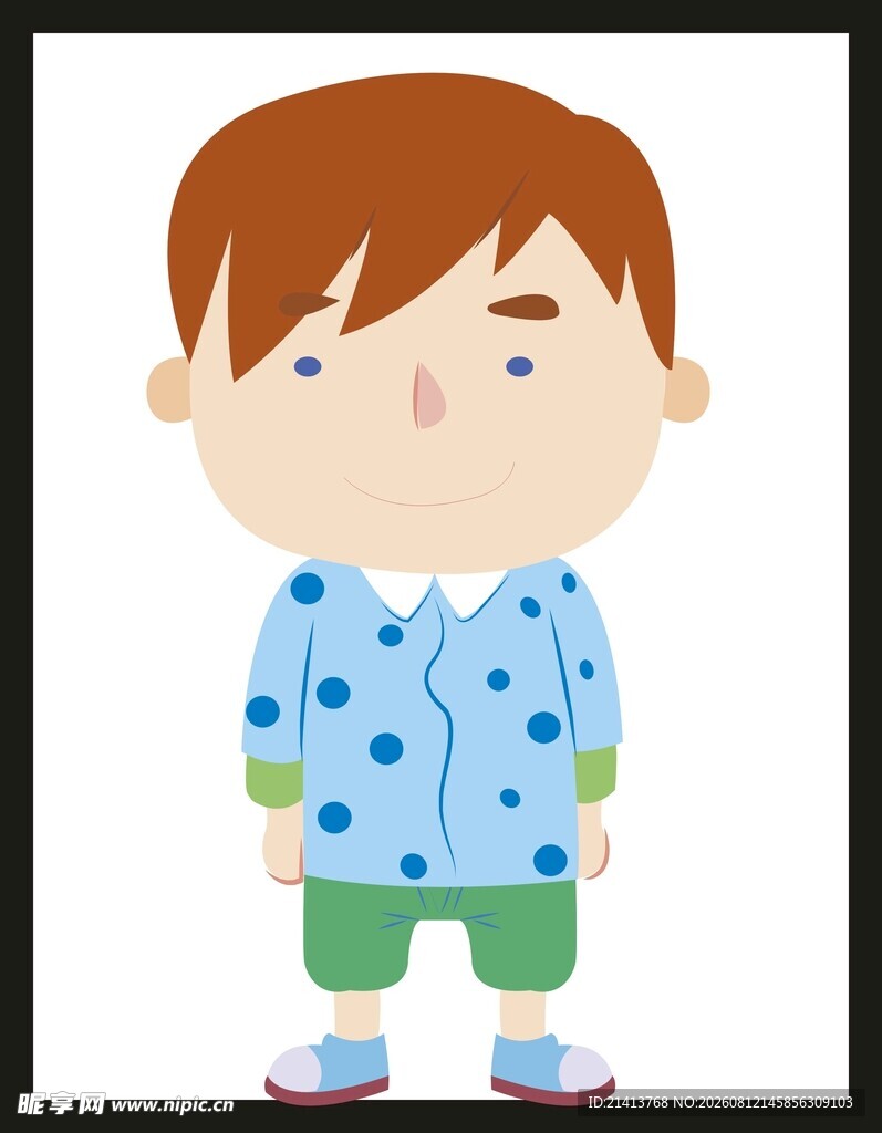 穿波点衣的卡通小男孩