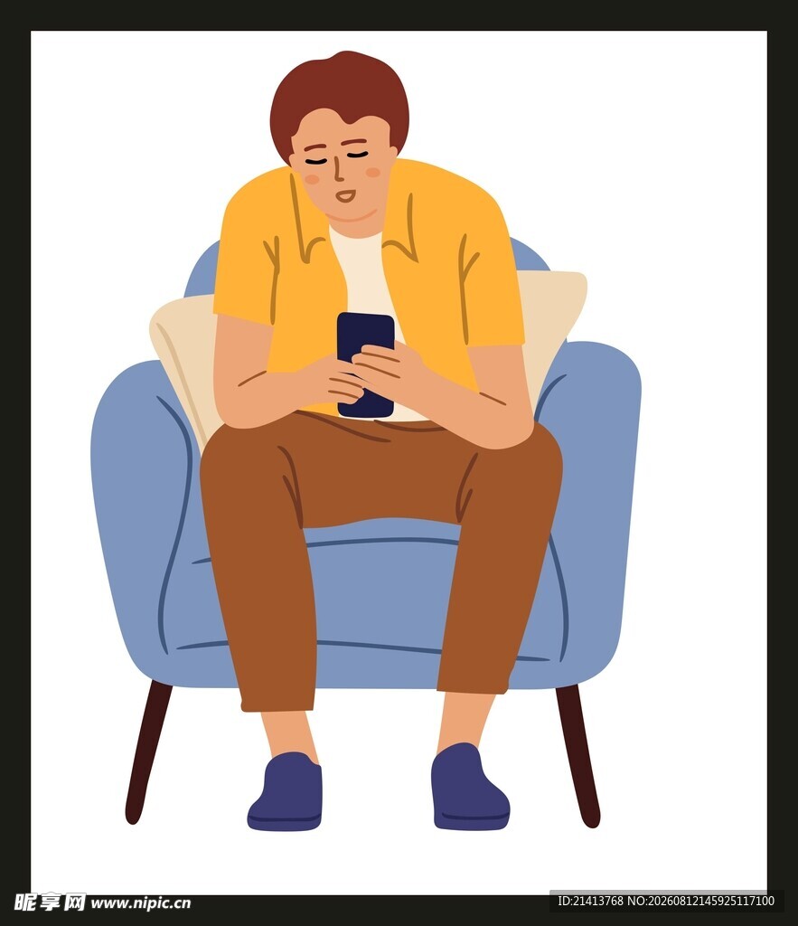 沙发上玩手机的男子