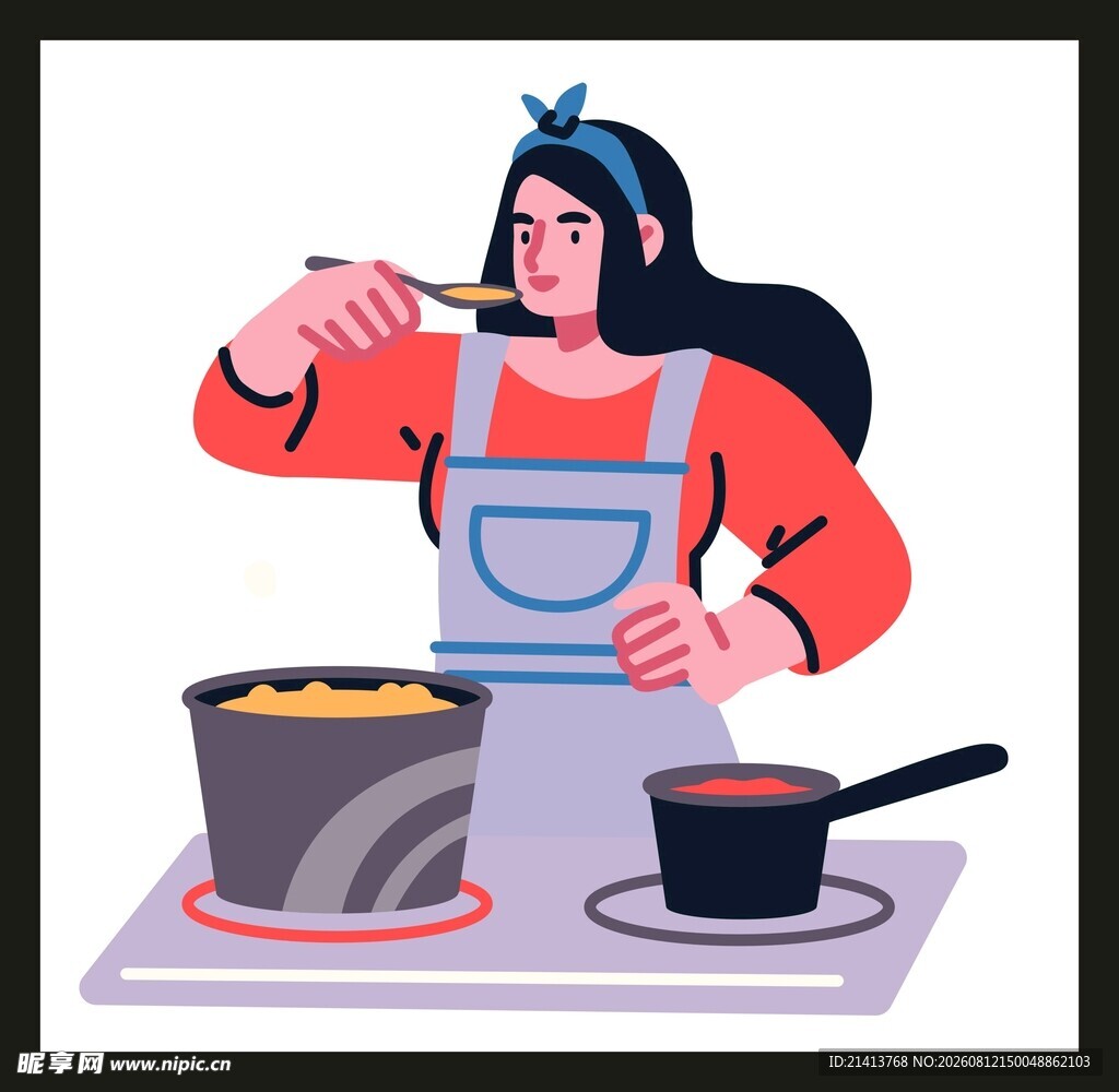 女士厨房烹饪场景