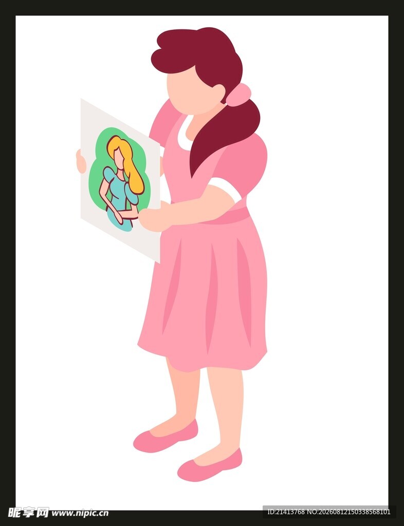 女孩手持彩色装饰画